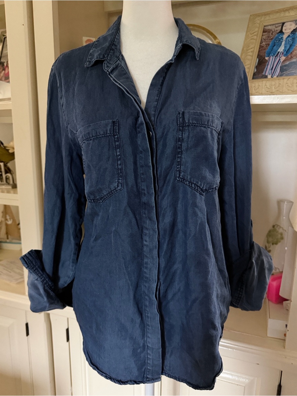 Women's Navy Blue Button-Front Shirt